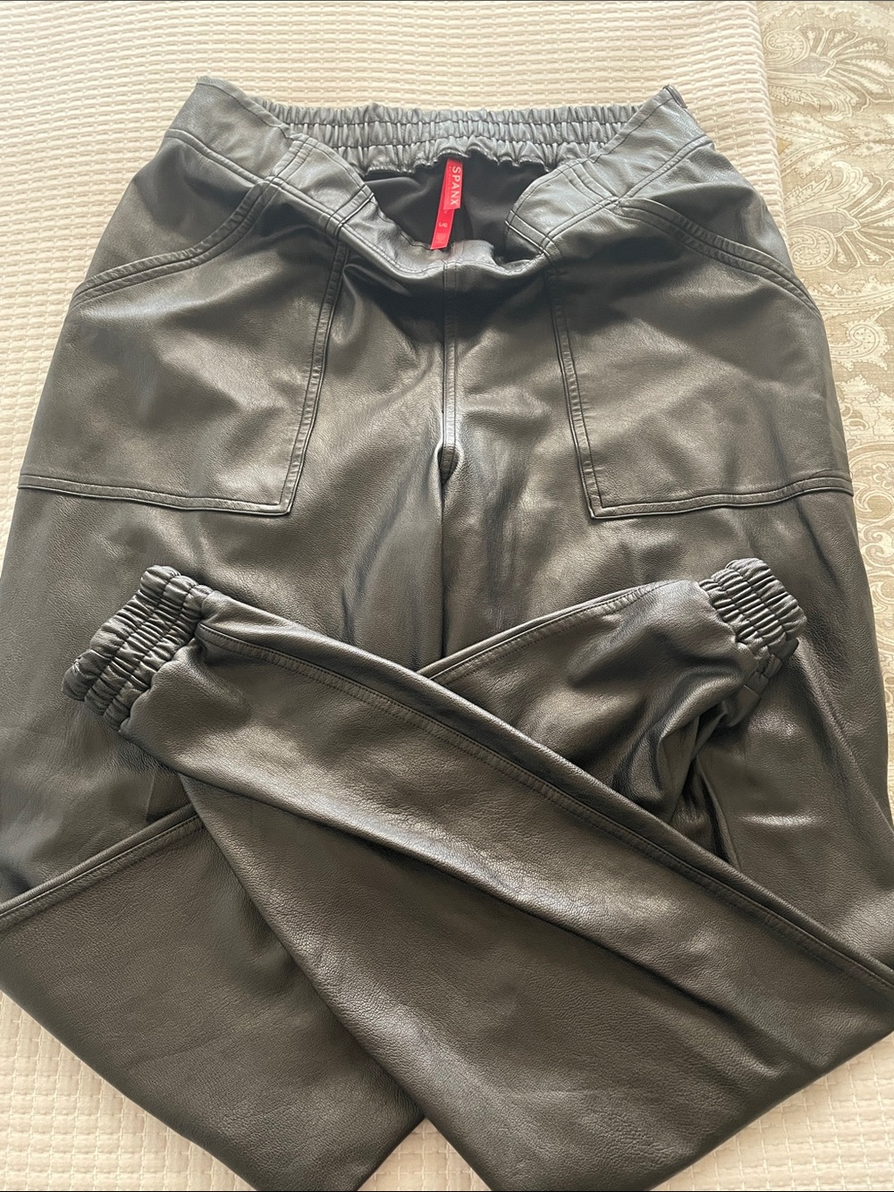 SPANX Black Faux Leather Pull-On Joggers